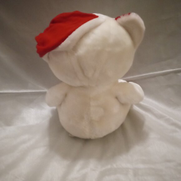 Christmas in July teddy bear Santa 12" white w/red Santa hat and red paw - Picture 4 of 5